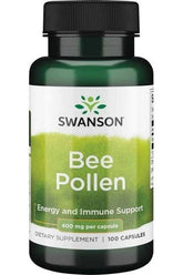 Swanson Bee Pollen 400 mg dietary supplement for energy and immune support, 100 capsules bottle.